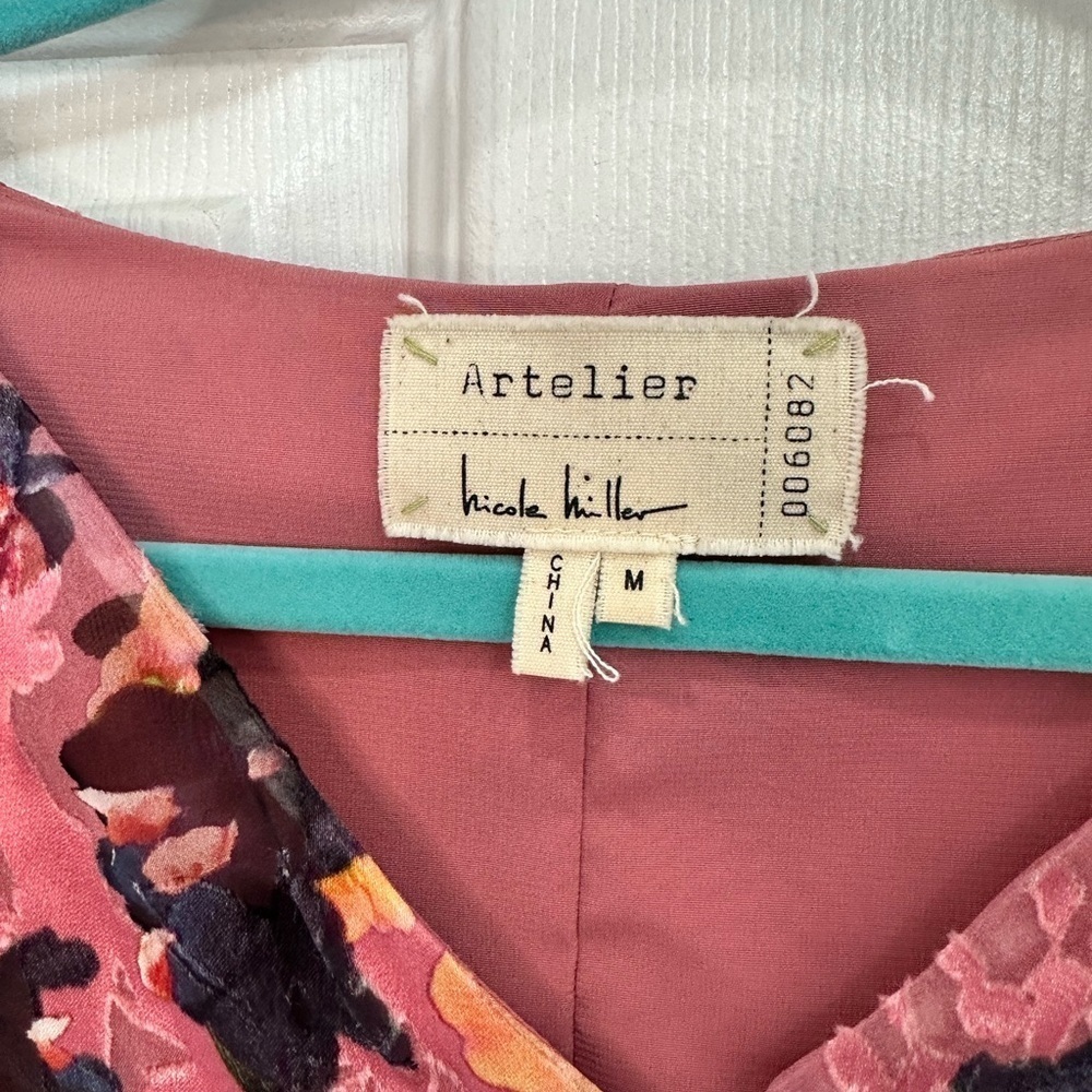 NICOLE MILLER Floral Print Silk Blouse Long Sleeve Burnout Ruffle Pink M… - Picture 5 of 7